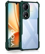 Shock Proof Clear Back Cover Case Mobile Cover for Vivo Y100 5G (Hard | Hybrid PC + TPU | Full Armour Device & Camera Protection | Green)