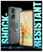 kelpuj Shock Proof Back Case Mobile Cover for Oppo Reno8 T | Reno 8T 5G | Back Cover Case (Tough Armor | Hybrid PC + TPU | Ring Holder & in-Built Kickstand | Black) - Image 5