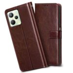 Shock Proof Flip Cover Back Case for Realme C35 | Magnetic Wallet Leather Case with Stand