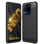 VIvo iQOO Neo 6 Ultra Slim Soft Rubberised BackCover | Shock Proof Brushed Carbon Fibre Texture Silicone Flexible Camera Protection Back Case  Black