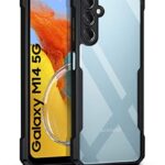 Shock Proof Clear Back Case Mobile Cover for Samsung Galaxy M14 5G (Hard | Hybrid PC + TPU | Full Armour Device & Camera Protection | Black)