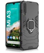 Shock Proof Back Case Mobile Cover for Xiaomi Mi A3 (Armor | Hybrid PC + TPU | Full Protection with Ring Holder Kickstand | Carbon Black)