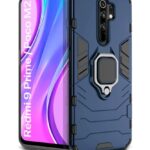 Shock Proof Back Case Mobile Cover for Xiaomi Redmi 9 Prime | Poco M2 | Back Cover Case (Tough Armor | Hybrid PC + TPU | Ring Holder & inBuilt Kickstand | Blue)