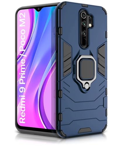 41EwXj9TAfL.jpg Shock Proof Back Case Mobile Cover for Xiaomi Redmi 9 Prime | Poco M2 | Back Cover Case (Tough Armor | Hybrid PC + TPU | Ring Holder & inBuilt Kickstand | Blue) - Image 1