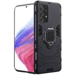 Shock Proof Back Case Mobile Cover for Samsung Galaxy A23 5G | A23 4G | Back Cover Case (Tough Armor | Hybrid PC + TPU | Ring Holder & in-Built Kickstand | Black)