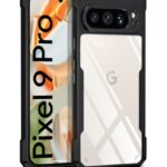 kelpuj Shock Proof Clear Protective Back Case for Google Pixel 9 Pro - AirEDGE Technology | 360 Degree Camera Protection | Transparent Hybrid Back Case Mobile Cover - Black