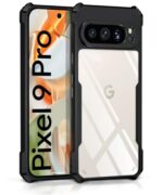 kelpuj Shock Proof Clear Protective Back Case for Google Pixel 9 Pro - AirEDGE Technology | 360 Degree Camera Protection | Transparent Hybrid Back Case Mobile Cover - Black