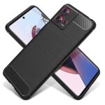 Ultra Slim Soft Rubberised Back Cover for Edge 30 Fusion 5G | Shock Proof Brushed Carbon Fibre Texture Silicone Flexible Camera Protection Back Case - Black