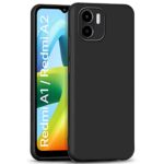 Ultra Slim, Soft Rubberised Back Cover for Redmi A1 | Redmi A2 with Inner Velvet Fabric Lining (Matte Silicone | Black)