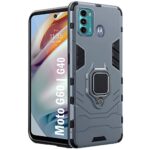 Tough Armor Bumper Back Case Cover for Moto G60 | for G40 Fusion Tough Armor Bumper Back Case Cover | Ring Holder & Kickstand in-Built | Excellent 360 Degree Protection (Blue)
