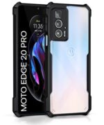Shock Proof Clear Back Case Mobile Cover for Motorola Moto Edge 20 Pro (Hard | Hybrid PC + TPU | Full Armour Device & Camera Protection | Black)