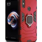 Shock Proof Back Case Mobile Cover for Xiaomi MI Redmi Note 5 Pro | Back Cover Case (Tough Armor | Hybrid PC + TPU | Ring Holder & in-Built Kickstand | Red)
