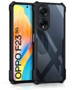 Shock Proof Clear Protective Back Case for Oppo F23 5G - AirEDGE Technology | 360 Degree Camera Protection | Transparent Hybrid Back Case Mobile Cover - Black