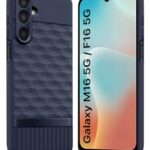 Back Cover for Samsung Galaxy M16 5G | Galaxy F16 5G with Hexa Cube Design | Ultra Slim Rubberised Case | Inner Velvet Fabric | Silicone Flexible Mobile Case | Camera Protection - Blue