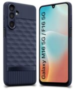 Back Cover for Samsung Galaxy M16 5G | Galaxy F16 5G with Hexa Cube Design | Ultra Slim Rubberised Case | Inner Velvet Fabric | Silicone Flexible Mobile Case | Camera Protection - Blue