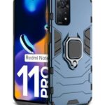 Shock Proof Back Case Mobile Cover for Redmi Note 11 Pro | Note 11 Pro + Plus | Back Cover Case (Tough Armor | Hybrid PC + TPU | Ring Holder & in-Built Kickstand | Blue)
