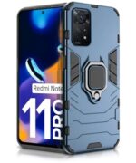 Shock Proof Back Case Mobile Cover for Redmi Note 11 Pro | Note 11 Pro + Plus | Back Cover Case (Tough Armor | Hybrid PC + TPU | Ring Holder & in-Built Kickstand | Blue)
