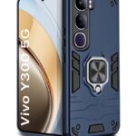 Shock Proof Back Case Mobile Cover for Vivo Y300 5G | Back Cover Case (Tough Armor | Hybrid PC + TPU | Ring Holder & in-Built Kickstand | Blue)