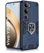 Shock Proof Back Case Mobile Cover for Vivo Y300 5G | Back Cover Case (Tough Armor | Hybrid PC + TPU | Ring Holder & in-Built Kickstand | Blue)