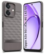 Back Cover for Oppo A3x 5G | A3x 4G | A3 5G with Hexa Cube Design | Ultra Slim Soft Rubberised Case | Inner Velvet Fabric | Matte Silicone Flexible Mobile Case | Camera Protection - Grey