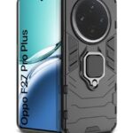 Shock Proof Back Case Mobile Cover for Oppo F27 Pro Plus 5G (Tough Armor | Hybrid PC + TPU | Full Protection with Ring Holder & in-Built Kickstand | Black)