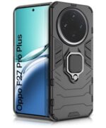 Shock Proof Back Case Mobile Cover for Oppo F27 Pro Plus 5G (Tough Armor | Hybrid PC + TPU | Full Protection with Ring Holder & in-Built Kickstand | Black)