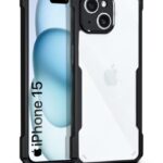 kelpuj Shock Proof Clear Mobile Back Cover Case for Apple iPhone 15 | AirEDGE Technology | Hard | Hybrid PC + TPU | Full Armour Device & Camera Protection - Black