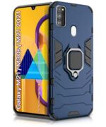 Shock Proof Back Case Mobile Cover for Samsung Galaxy M21 | M30s | M21 2021 Edition | Back Cover Case (Tough Armor | Hybrid PC + TPU | Ring Holder & in-Built Kickstand | Blue)
