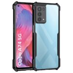 Poly Carbonate + TPU Shock Proof Clear Protective Back Case for Oppo A74 5G - Airedge Technology | 360 Degree Camera Protection | Transparent Hybrid Back Case Mobile Cover - Black