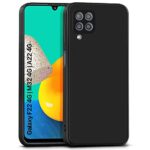 Ultra Slim Soft Rubberised Back Case Cover for Samsung Galaxy F22 4G | M32 4G | A22 4G | Inner Velvet Fabric Lining | Matte Silicone Flexible Back Cover - Black
