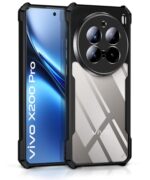 Shock Proof Clear Protective Back Case for VIVO X200 Pro 5G - AirEDGE Technology | 360 Degree Camera Protection | Transparent Hybrid Back Case Mobile Cover - Black