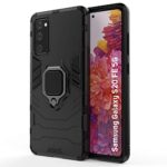 kelpuj Shock Proof Back Case Mobile Cover for Samsung Galaxy S20 FE 5G | Back Cover Case (Tough Armor | Hybrid PC + TPU | Ring Holder & in-Built Kickstand | Black)