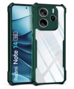 Shock Proof Clear Protective Back Case for Redmi Note 14 SE 5G | Redmi Note 14 5G - AirEDGE Technology | 360 Degree Camera Protection | Transparent Hybrid Back Case Mobile Cover - Green