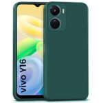 Back Cover for Vivo Y16 | Vivo Y56 | Vivo T2X | Ultra Slim Soft Rubberised Case | Inner Velvet Fabric Lining | Matte Silicone Flexible Mobile Case | Camera Protection - Green