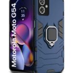 Shock Proof Back Case Mobile Cover for Motorola Moto G54 5G | Moto G64 5G | Back Cover Case (Tough Armor | Hybrid PC + TPU | Ring Holder & in-Built Kickstand | Blue)