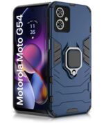 Shock Proof Back Case Mobile Cover for Motorola Moto G54 5G | Moto G64 5G | Back Cover Case (Tough Armor | Hybrid PC + TPU | Ring Holder & in-Built Kickstand | Blue)