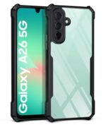 kelpuj Shock Proof Clear Protective Back Case for Samsung Galaxy A26 5G - AirEDGE Technology | 360 Degree Camera Protection | Transparent Hybrid Back Case Mobile Cover - Black