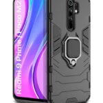 Shock Proof Back Case Mobile Cover for Xiaomi Redmi 9 Prime | Poco M2 (Armor | Hybrid PC + TPU | Full Protection with Ring Holder Kickstand | Carbon Black)