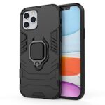 Shock Proof Back Case Mobile Cover Compatible with Apple iPhone 12 Pro (Armor | Hybrid PC + TPU | Full Protection with Ring Holder Kickstand | Carbon Black)