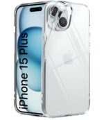 kelpuj Crystal Clear Back Cover Case for Apple iPhone 15 Plus | Full Device & Camera Protection | Shockproof TPU Silicone Back Case Mobile Cover Transparent