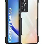 kelpuj TPU+PC Shock Proof Clear Protective Back Case for Samsung Galaxy A34 5G - Airedge Technology | 360 Degree Camera Protection | Transparent Hybrid Back Case Mobile Cover - Black