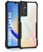 kelpuj TPU+PC Shock Proof Clear Protective Back Case for Samsung Galaxy A34 5G - Airedge Technology | 360 Degree Camera Protection | Transparent Hybrid Back Case Mobile Cover - Black