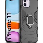 Shock Proof Back Case Mobile Cover for Apple iPhone 11 (6.1-inch) (Armor | Hybrid PC + TPU | Full Protection with Ring Holder Kickstand | Carbon Black)