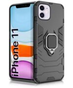 Shock Proof Back Case Mobile Cover for Apple iPhone 11 (6.1-inch) (Armor | Hybrid PC + TPU | Full Protection with Ring Holder Kickstand | Carbon Black)