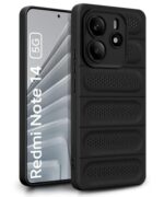 Ultimate Silicone Back Cover Case for Redmi Note 14 5G | Heat Dissipation Thin Soft TPU | 360? Camera Protection | Breathable Cooling Holes ? Pitch Black