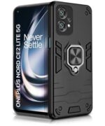 Polycarbonate 1+ Oneplus Nord Ce 2 Lite 5G Tough Armor Bumper Back Case for Oneplus Phone Cover | Ring Holder & Kickstand in-Built | Excellent 360 Degree Protection (Carbon Black)