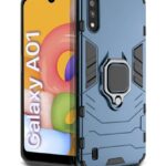 Shock Proof Back Case Mobile Cover for Samsung Galaxy M01 | A01 | Back Cover Case (Tough Armor | Hybrid PC + TPU | Ring Holder & in-Built Kickstand | Blue)