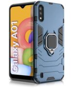 Shock Proof Back Case Mobile Cover for Samsung Galaxy M01 | A01 | Back Cover Case (Tough Armor | Hybrid PC + TPU | Ring Holder & in-Built Kickstand | Blue)