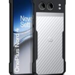 kelpuj Shock Proof Clear Protective Back Case for 1+ OnePlus Nord 4 5G - AirEDGE Technology | 360 Degree Camera Protection | Transparent Hybrid Back Case Mobile Cover - Black