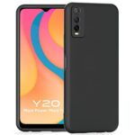 Ultra Slim Soft Rubberised Back Cover Case for Vivo Y20A | Y20 | Y20i | Inner Velvet Fabric Lining | Matte Silicone Flexible Camera Protection Back Cover - Black